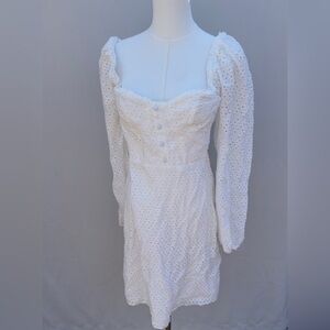 Boohoo Tall White Eyelet Broderie Anglaise Sweetheart Mini Dress Puff Sleeve